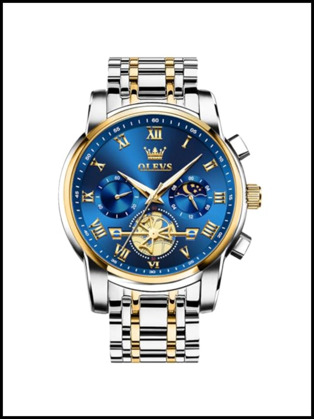Luxury Waterproof Big Face Stainless Steel Multifunction Mens Watch